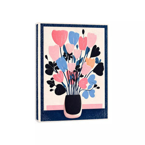 pastel floral vase Canvas Print, minimalist flower illustration canvas, modern scandinavian floral artwork, pink blue flower wall decor