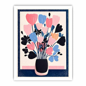 pastel floral vase Canvas Print, minimalist flower illustration canvas, modern scandinavian floral artwork, pink blue flower wall decor