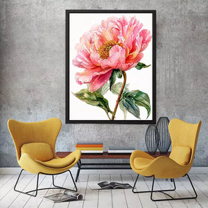 Soft pink peony watercolor botanical illustration with green leaves minimal floral wall art