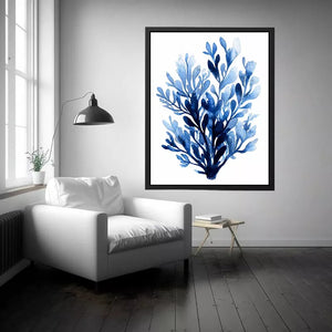 Blue watercolor botanical leaves abstract minimal Canvas Print elegant indigo plant illustration