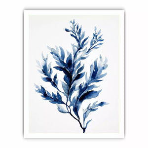 Indigo blue watercolor botanical leaves minimal Canvas Print elegant abstract plant illustration