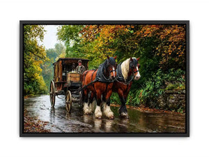 Impressionist countryside horse carriage on autumn road rustic landscape Canvas Print
