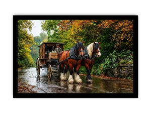 Impressionist countryside horse carriage on autumn road rustic landscape Canvas Print