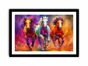 abstract colorful horses running painting, vibrant horse trio Canvas Print, modern abstract horse Canvas Print, colorful animal painting