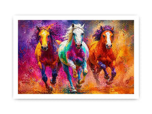 abstract colorful horses running painting, vibrant horse trio Canvas Print, modern abstract horse Canvas Print, colorful animal painting