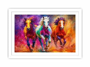 abstract colorful horses running painting, vibrant horse trio Canvas Print, modern abstract horse Canvas Print, colorful animal painting