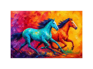 abstract running horses painting, colorful horse duo Canvas Print, vibrant modern horse Canvas Print, bold animal artwork