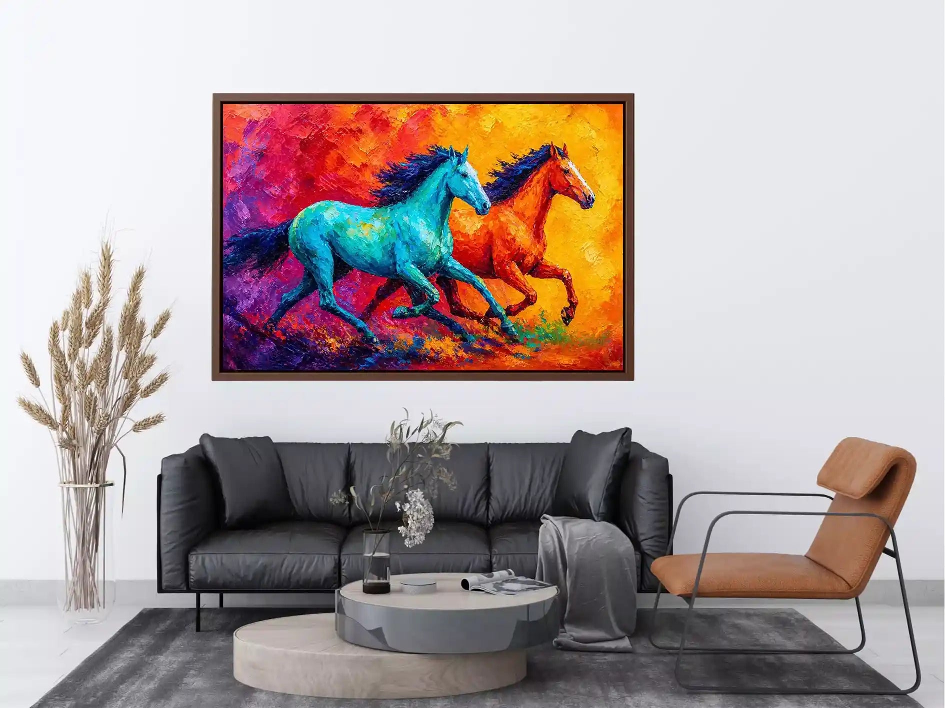 abstract running horses painting, colorful horse duo Canvas Print, vibrant modern horse Canvas Print, bold animal artwork