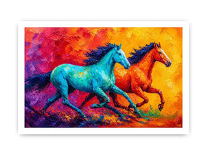 abstract running horses painting, colorful horse duo Canvas Print, vibrant modern horse Canvas Print, bold animal artwork