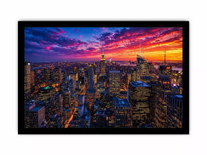 city skyline sunset Canvas Print, urban skyline night lights canvas, modern cityscape artwork, new york skyline evening art
