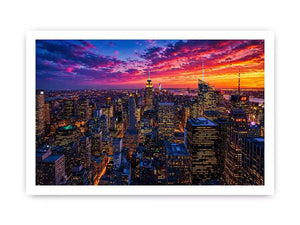 city skyline sunset Canvas Print, urban skyline night lights canvas, modern cityscape artwork, new york skyline evening art