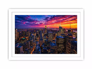 city skyline sunset Canvas Print, urban skyline night lights canvas, modern cityscape artwork, new york skyline evening art