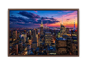 city skyline sunset Canvas Print, urban skyline twilight canvas, modern cityscape evening artwork, skyline lights wall decor