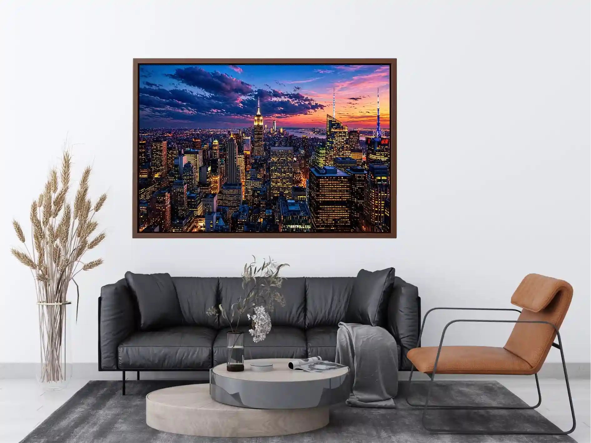 city skyline sunset Canvas Print, urban skyline twilight canvas, modern cityscape evening artwork, skyline lights wall decor