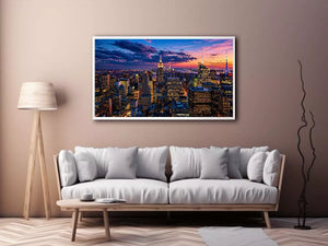 city skyline sunset Canvas Print, urban skyline twilight canvas, modern cityscape evening artwork, skyline lights wall decor