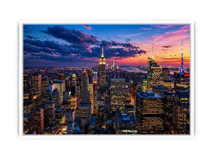 city skyline sunset Canvas Print, urban skyline twilight canvas, modern cityscape evening artwork, skyline lights wall decor