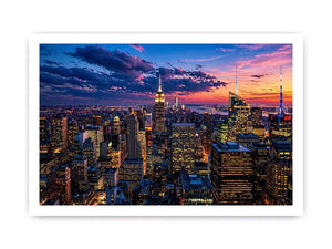 city skyline sunset Canvas Print, urban skyline twilight canvas, modern cityscape evening artwork, skyline lights wall decor