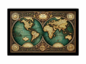 vintage world map Canvas Print, antique map canvas decor, classic atlas illustration artwork, old world map wall decor