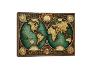 vintage world map Canvas Print, antique map canvas decor, classic atlas illustration artwork, old world map wall decor
