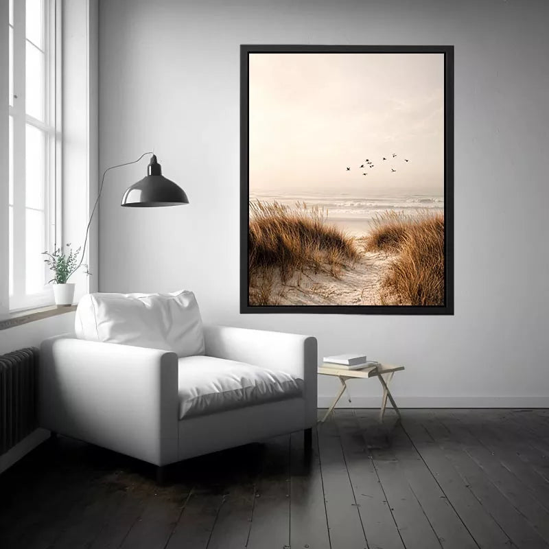minimal coastal birds beach dunes neutral Canvas Print calm ocean canvas decor