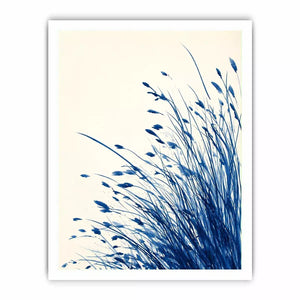 minimal blue botanical watercolor grass Canvas Print modern neutral canvas