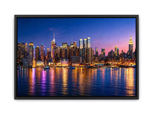 modern city skyline night reflection Canvas Print colorful urban canvas