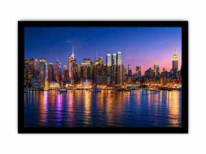 modern city skyline night reflection Canvas Print colorful urban canvas