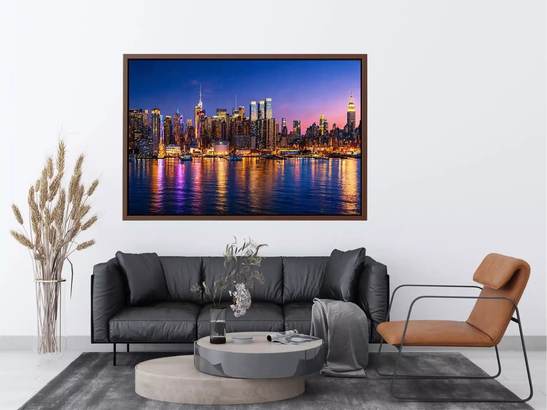 modern city skyline night reflection Canvas Print colorful urban canvas