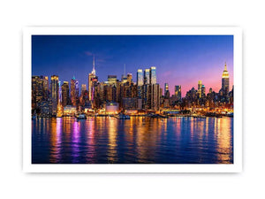 modern city skyline night reflection Canvas Print colorful urban canvas