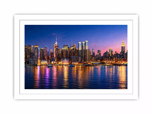 modern city skyline night reflection Canvas Print colorful urban canvas