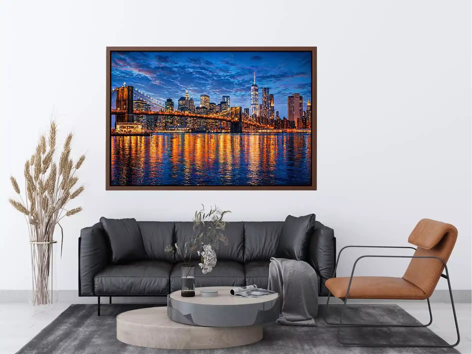 brooklyn bridge skyline night reflection Canvas Print modern city canvas