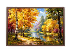 autumn forest river landscape painting impressionist Canvas Print canvas