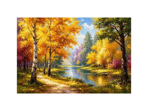 autumn forest river landscape painting impressionist Canvas Print canvas