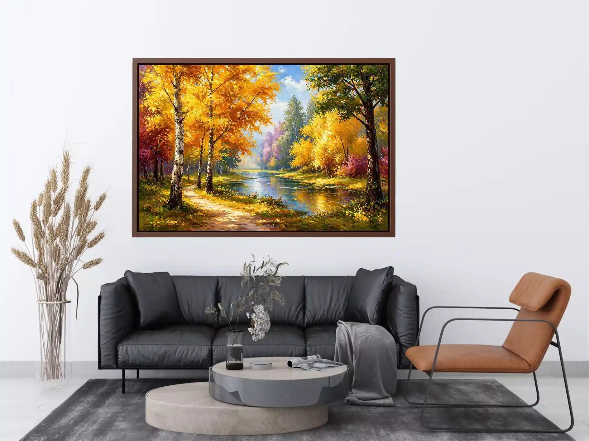 autumn forest river landscape painting impressionist Canvas Print canvas