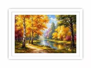 autumn forest river landscape painting impressionist Canvas Print canvas