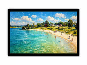 impressionist beach scene people seaside coastal Canvas Print canvas