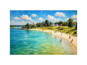 impressionist beach scene people seaside coastal Canvas Print canvas
