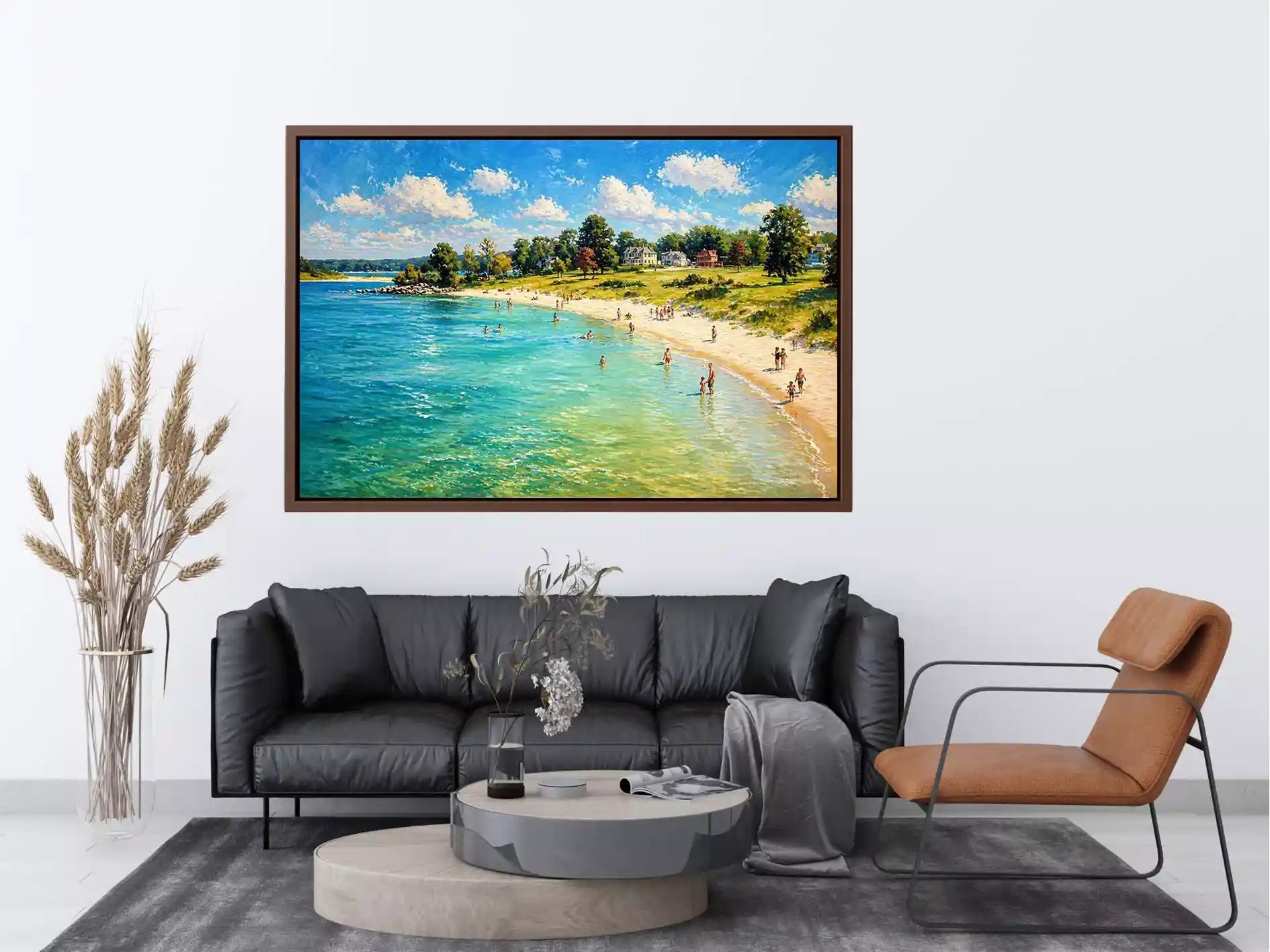 impressionist beach scene people seaside coastal Canvas Print canvas