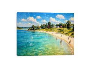 impressionist beach scene people seaside coastal Canvas Print canvas