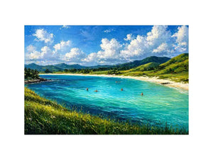 impressionist coastal lagoon turquoise water landscape Canvas Print canvas
