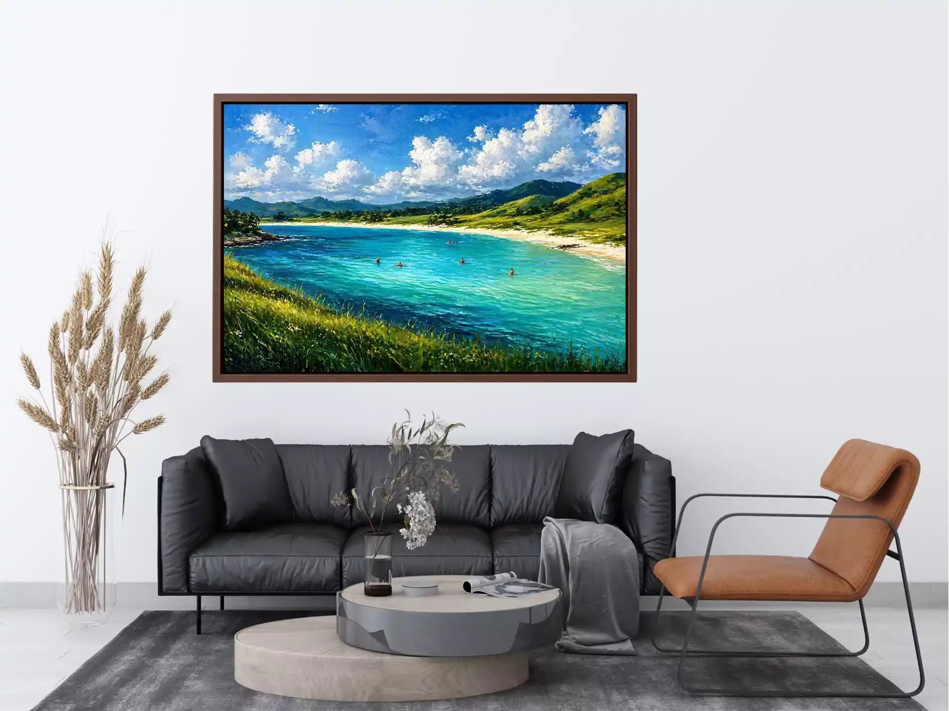 impressionist coastal lagoon turquoise water landscape Canvas Print canvas