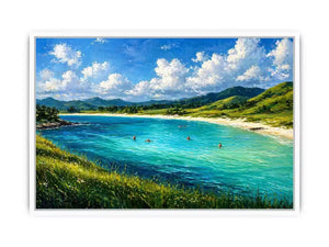 impressionist coastal lagoon turquoise water landscape Canvas Print canvas