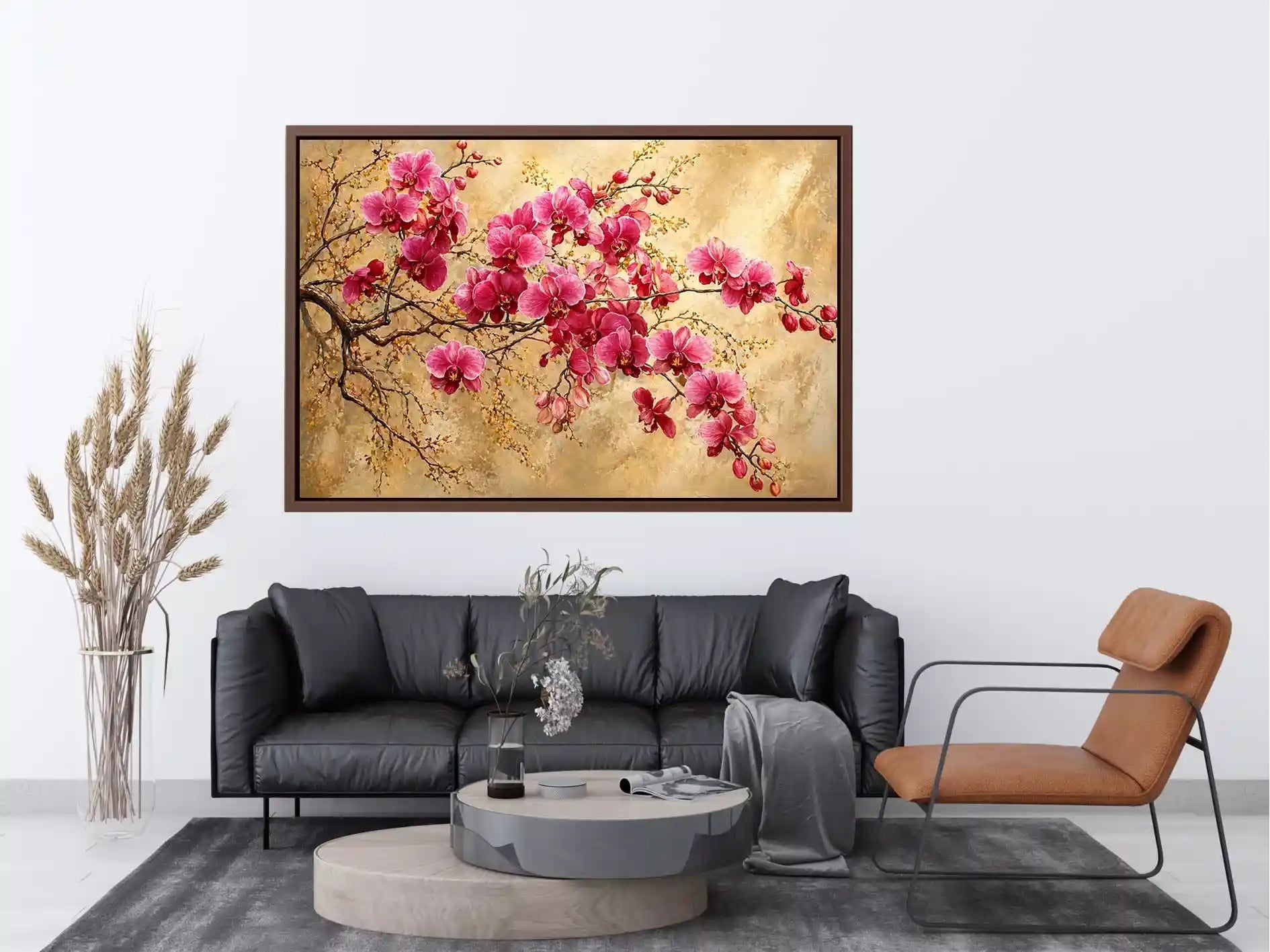 pink orchid floral Canvas Print textured elegant botanical canvas