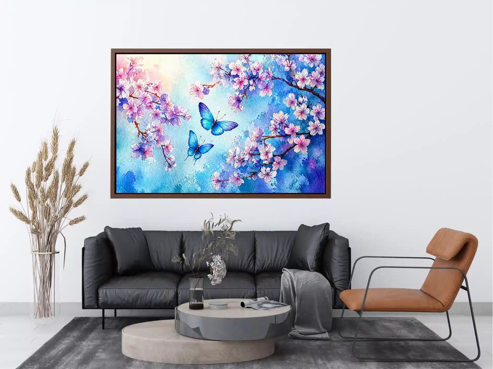 watercolor butterfly floral blossom blue pastel Canvas Print canvas