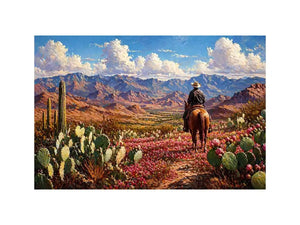 western cowboy desert landscape cactus mountains Canvas Print canvas