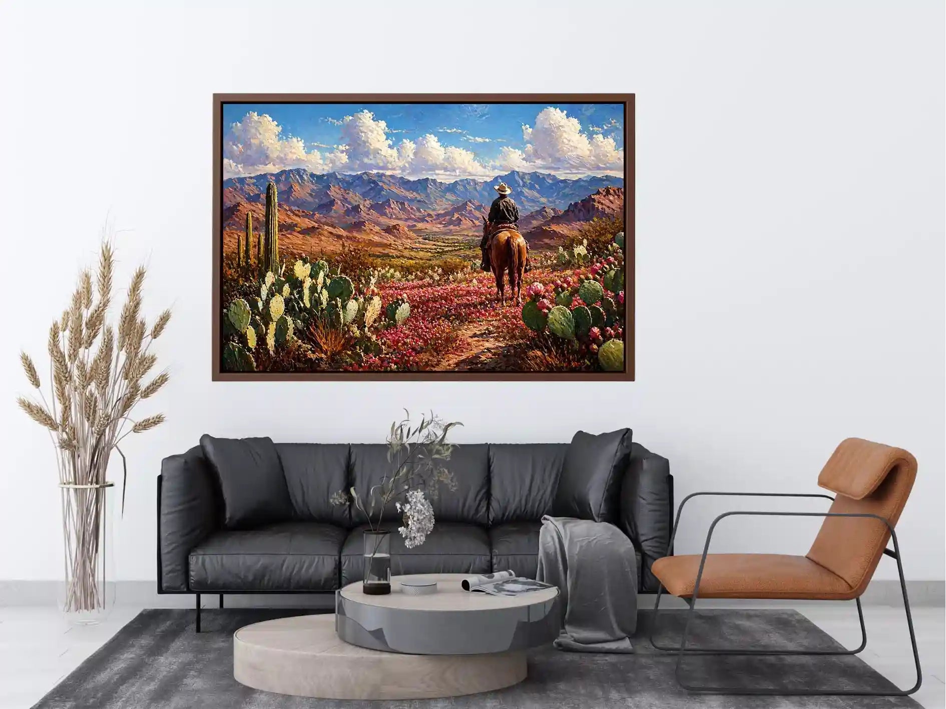 western cowboy desert landscape cactus mountains Canvas Print canvas