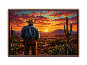 western cowboy sunset desert cactus Canvas Print canvas