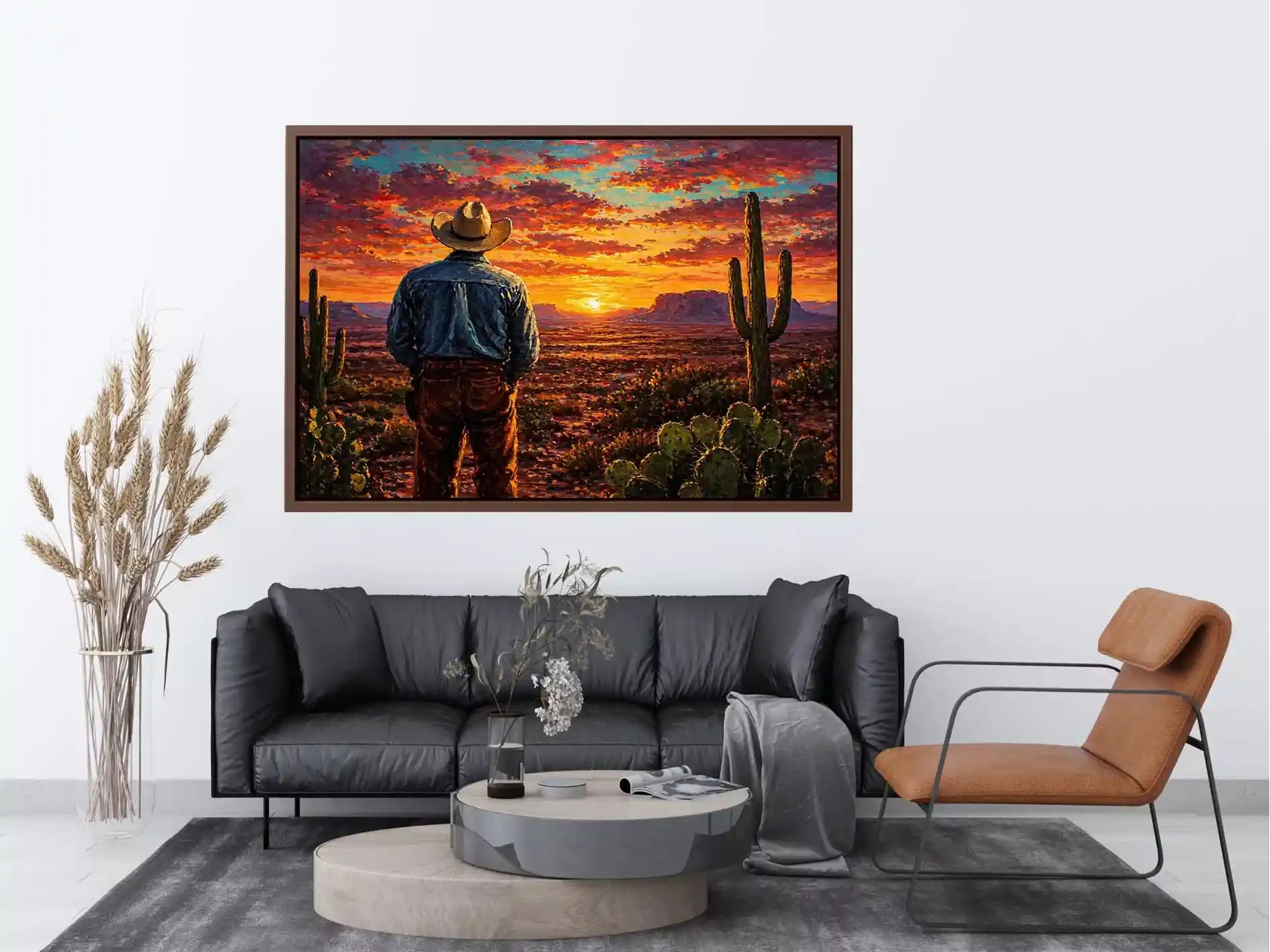 western cowboy sunset desert cactus Canvas Print canvas