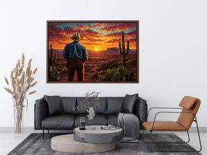 western cowboy sunset desert cactus Canvas Print canvas