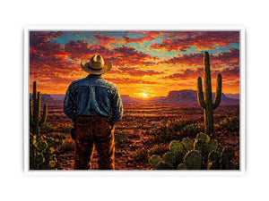 western cowboy sunset desert cactus Canvas Print canvas